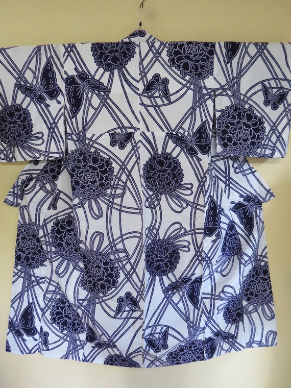 YUKATA / Kimono / Robe / Antique Japanese Cotton K