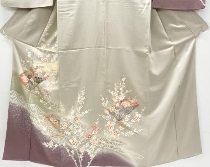 KIMONO Handpainted Vintage Japanese Silk Kimono Yuzen Fans 