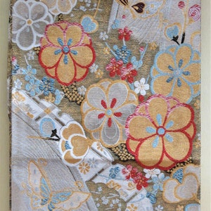 Wow Reversible Obi Silk Table Runner, Wall Hanging, Made From Unused Vintage Japanese Silk Obi Belt, Flowers, Butterflies, Home Decor, Gift