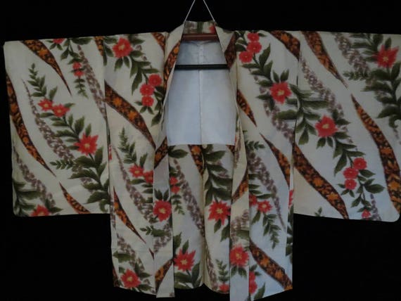 UNWORN HAORI MEISEN Silk Antique Showa Japanese Ha