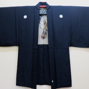 HAORI MENS / Antique/ Japanese Silk Mans Haori / Swallows, Gourd / 5 Mon / Black Fine Haori / Kimono Jacket / Gift for Him / Wear or Display