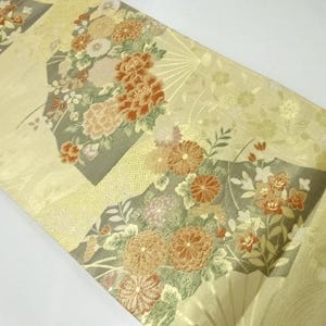 Small Obi Kimono Belt Table Runner / Silk Table Topper / Vintage Japanese Obi Wall Hanging / Autumn Flowers Fan / Home Decor / Gift for Her