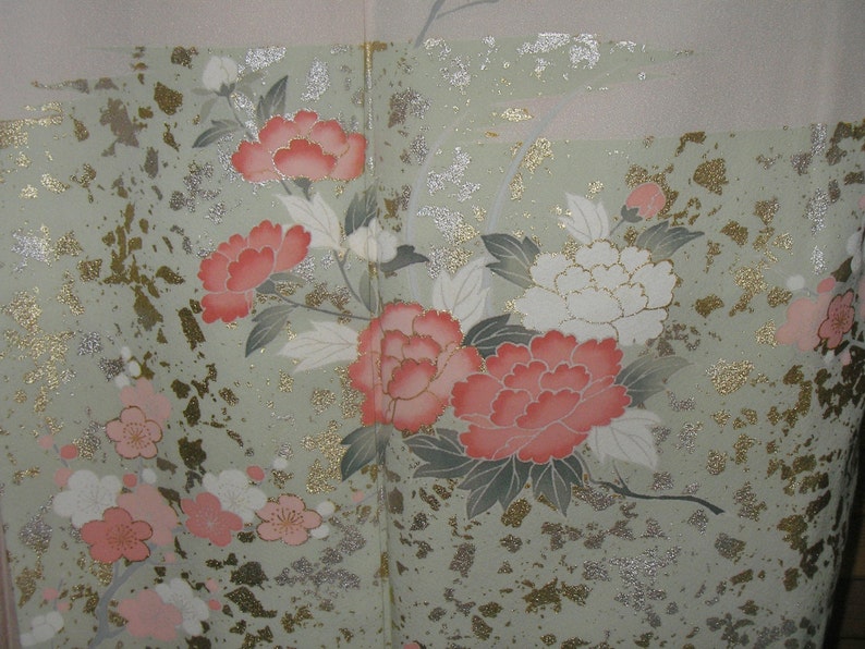 ART KIMONO Very Fine Japanese Vintage Homongi Kimono Silk Kimono Kinsai Peony Vintage Japanese Silk Kimono Boho Gift for Her