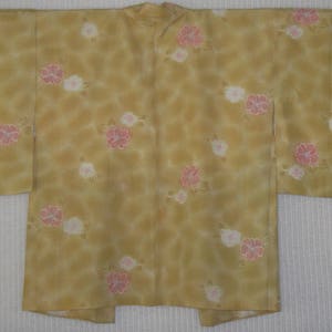 HAORI / Floral / Silk Kimono Jacket / Vintage / Japanese Haori / Lovely Pink White Flowers / Kiko Silk Lining / Boho Jacket / Gift for Her