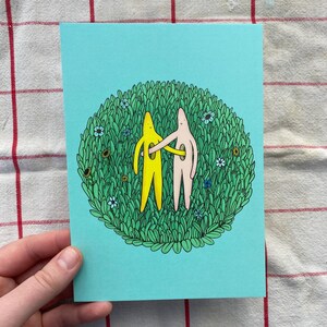 Cartão postal "Você me entende", cartão de nota com personagens fofos, impressão de arte floral, sincero, 5" x 7"