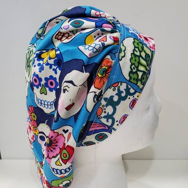 Frida Kahlo and Calavera/ Sugar Skull Scrub Hat, Surgical Hat, Scrub Cap, Surgical Cap for Women