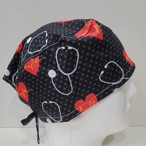 Healthcare EKG Scrub Hat, Surgical Hat, Scrub Cap, Surgical Cap Adjustable, Short Hair Scrub Cap, Medical Cap Doctor or Nurse