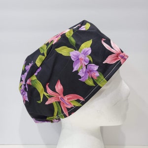 Chapéu de esfoliação de crânio de flores de orquídea, chapéu cirúrgico, touca de esfoliação, touca cirúrgica
