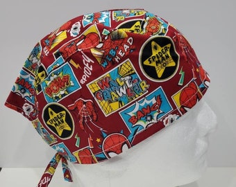 Men's Red Spider Man Scrub Hat, Surgical Hat, Scrub Cap, Surgical Cap