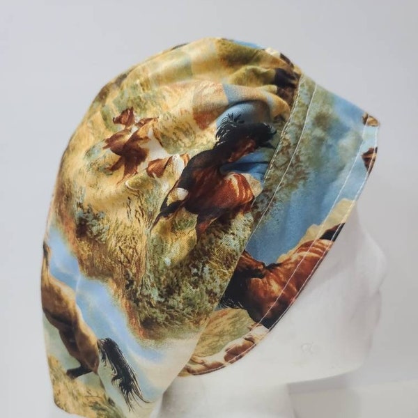 Horses in the Meadow Scrub Hat, Surgical Hat, Scrub Cap, Surgical Cap for Women