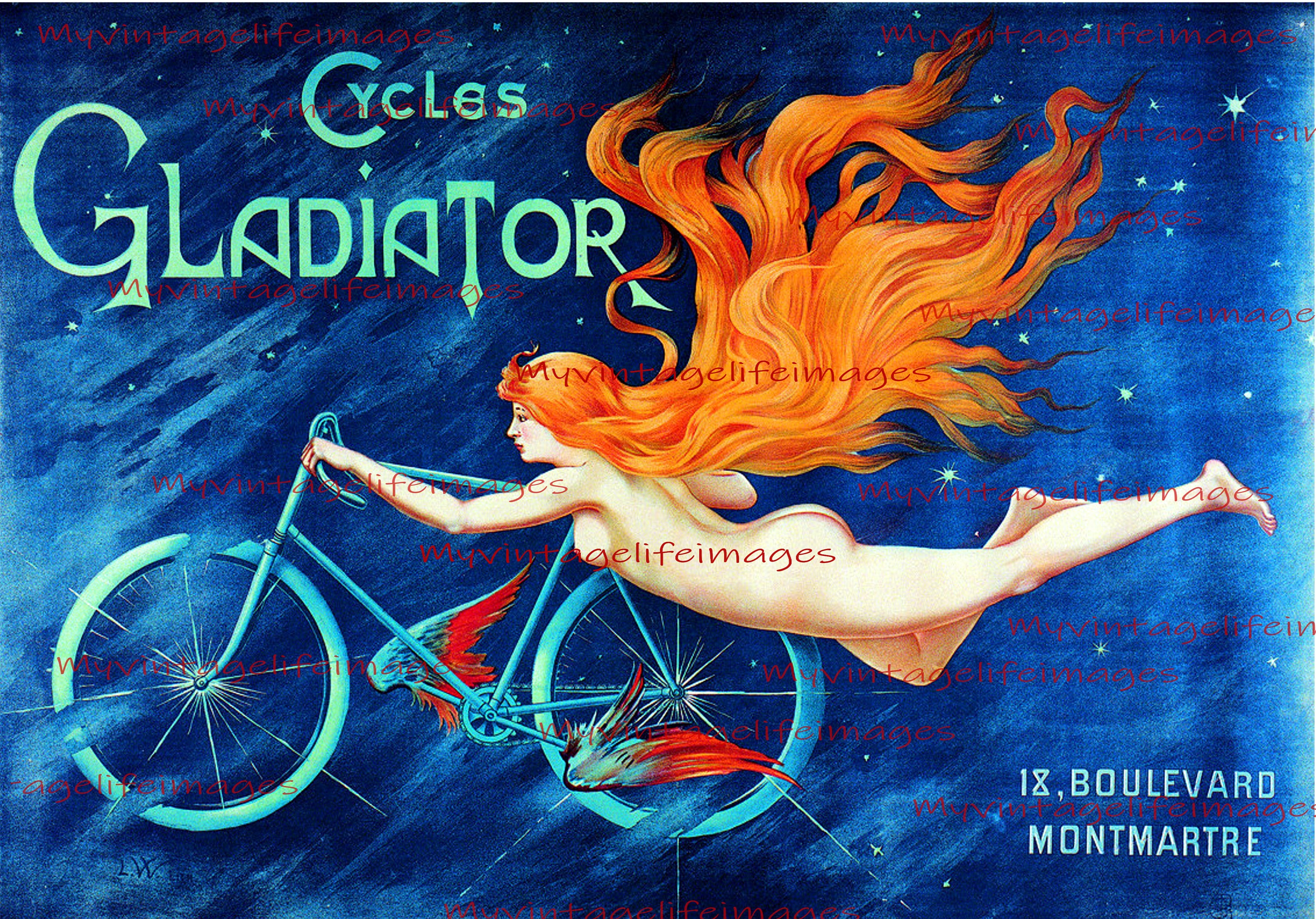 bianchi bicycle advert with naked girl Vintage French Art Nouveau Poster Nude Woman on Flying Bicycle | Cycles  Gladiator Clipart/digital Print Images - Instant Download 1.jpg