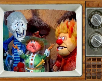 HEAT & SNOW Miser Mother Nature TV Fridge Magnet 2&quot; x 3&quot; art Saturday Morning Cartoons Refrigerator nostalgic retro
