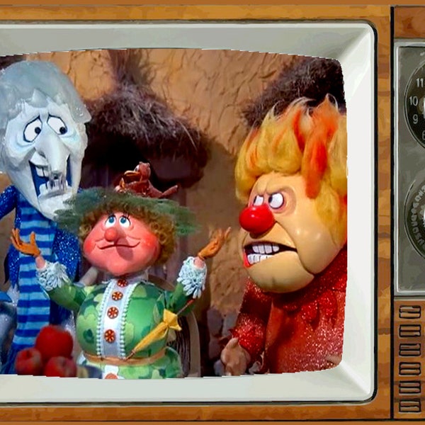 CALOR & NIEVE Miser Mother Nature TV Nevera Imán 2" x 3" arte Sábado por la mañana Dibujos animados Refrigerador nostálgico retro