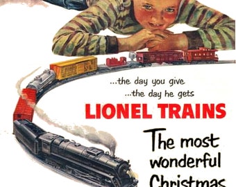 LIONEL TRAINS Best Christmas gift a boy can get 2" x 3" Fridge Magnet vintage ART Train