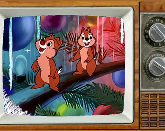 CHIP &#39;n&#39; DALE TV Fridge magnet 2&quot; x 3&quot; nostalgic retro Pluto&#39;s Christmas tree Refrigerator nostalgic retro