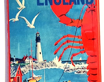 New England Lobster Light House Vintage Travel Poster Fridge MAGNET 2" x 3"  art Vintage