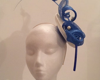 Darya - small saucer hat with sea-blue swirls and hidden pearls