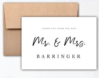 Wedding Thank You Card - Simple Wedding Thank You Card - Thank You From the New Mr. and Mrs. - Wedding Thank You Notes