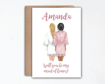 Illustrated Will You Be My Bridesmaid Card - Custom Bridesmaid Proposal Card - Custom Bridesmaid Portrait Cards - Custom Bridesmaid Gifts