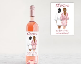 Custom Portrait Will You Be My Bridesmaid - Illustrated Bridesmaid Proposal Wine Label - Personalized Wine Label - Bridesmaid Wine Label