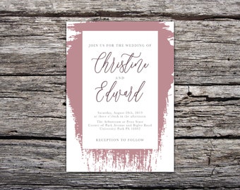 Brushstroke Wedding Invitation - Pretty Wedding Invite - Painted Wedding Invite - Glam Wedding Invite -  Wedding Invite