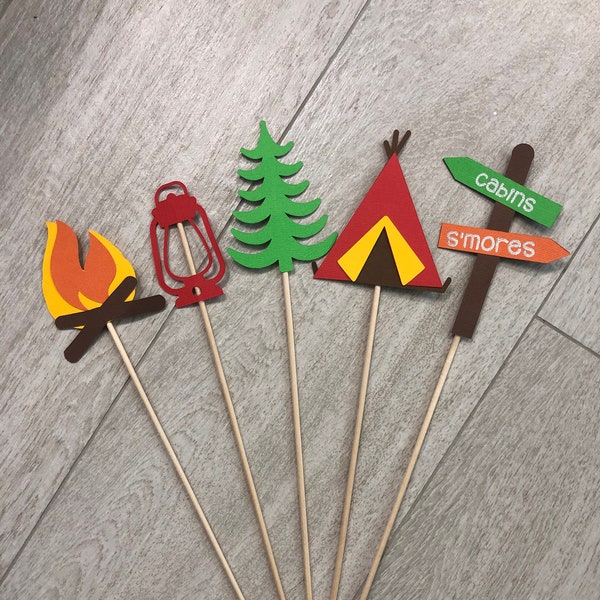 Happy Camper Camp Themed Birthday Party Centerpiece Picks/Camping Birthday Table Centerpiece/Table Decor