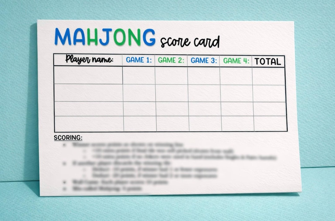 Mahjong Score Card.pdf Printable Mahjong Score Card With Simple Scoring Instructions: Blue ...