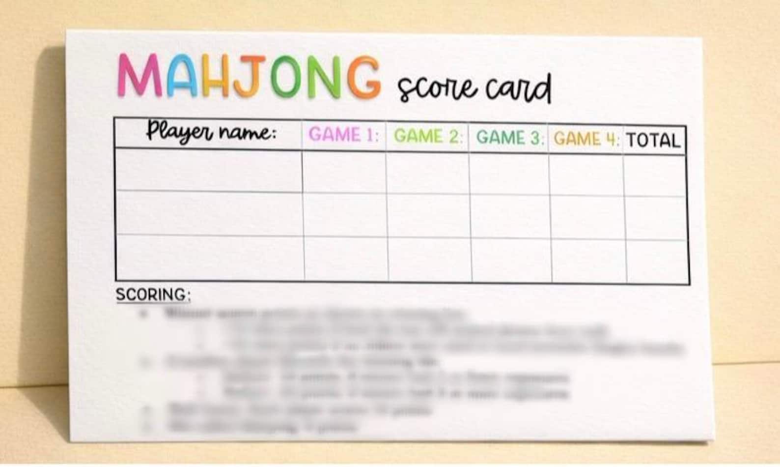 Mahjong Score Card.pdf Printable Mahjong Score Card With Simple Scoring Instructions: Bright ...