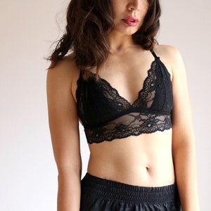 Lace Bralette. Black Bra, Lace Bralette Top, Handmade Lingerie