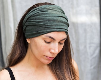 Olive Green Headband Bohemian Head Scarf Hair Wrap Wide Yoga Headband Boho Head Wrap