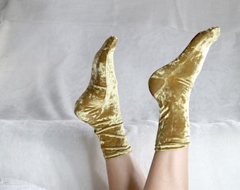 Velvet Socks Golden Yellow Soft Cozy Handmade Women's Boot Socks Gift for Girl