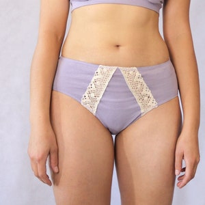 Organic Cotton Panties With Cotton Lace Inserts. Full coverage High Waist Underwear