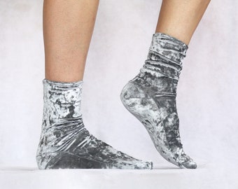 Silver Velvet Socks. Handmade Women's Socks.
