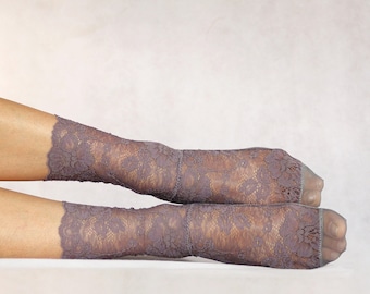 Smoky Lavender Lace and Mesh Women's Socks