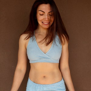 Water Blue Pure Organic Cotton Bralette. Comfortable Breathable Bra. Sustainable Natural Handmade Lingerie. Sleep bra. Nursing bra