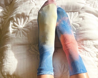 Chaussettes côtelées tie-dye. Chaussettes douillettes douces pour femmes