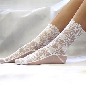White Lace Socks. Delicate Lace and Mesh. Gift Idea for her