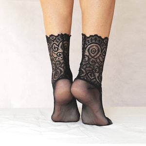 Black Scalloped Lace Socks and Mesh Socks. Handmade Womens Socks image 4