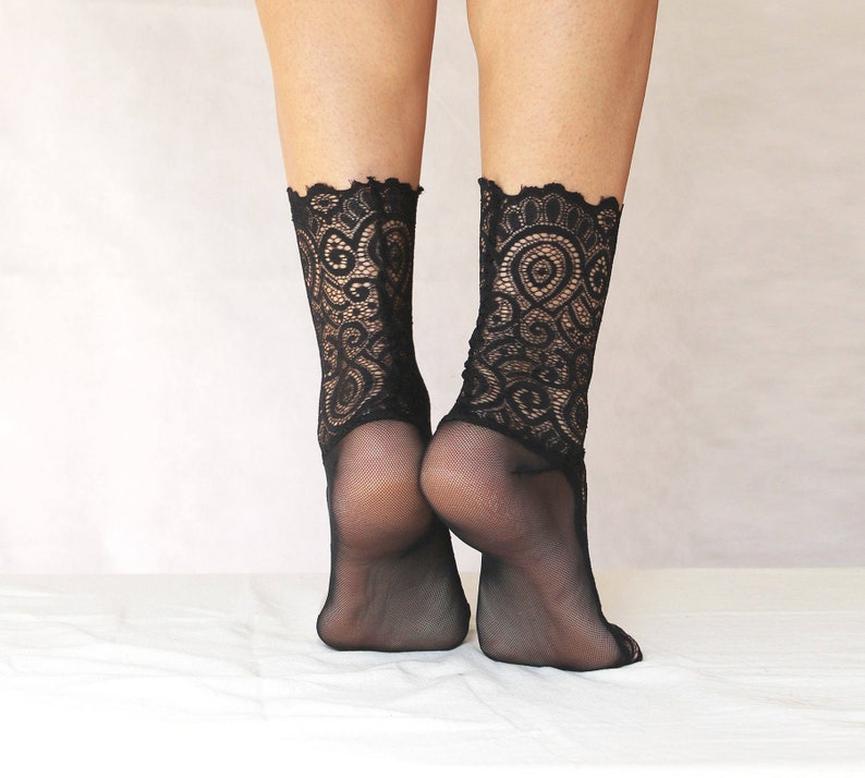 Black Scalloped Lace Socks and Mesh Socks. Handmade Womens Socks image 4