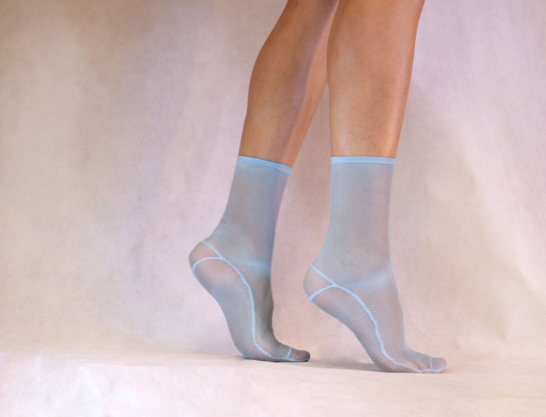 Light Blue Mesh Sheer Handmade Socks image 1