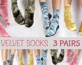 3 PAIRS pack Velvet Socks  Handmade Luxurious Christmas New Years  gift