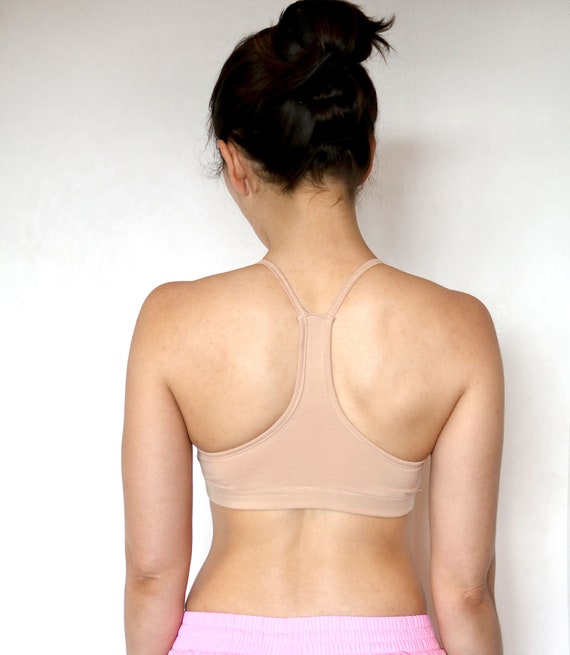 Buy Beige Organic Cotton Sports Bra. Skinny Racer Back