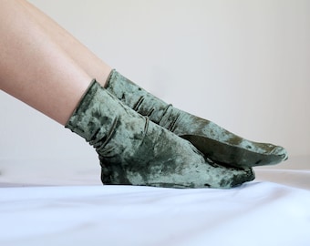 Olive Green Velvet Socks. Handmade Women's Socks. Ready to ship