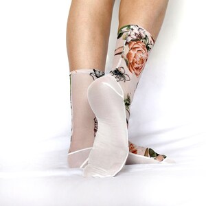 Floral Mesh Socks. Sheer Nylon Socks. Handmade Women's Socks. Ankle Socks image 3