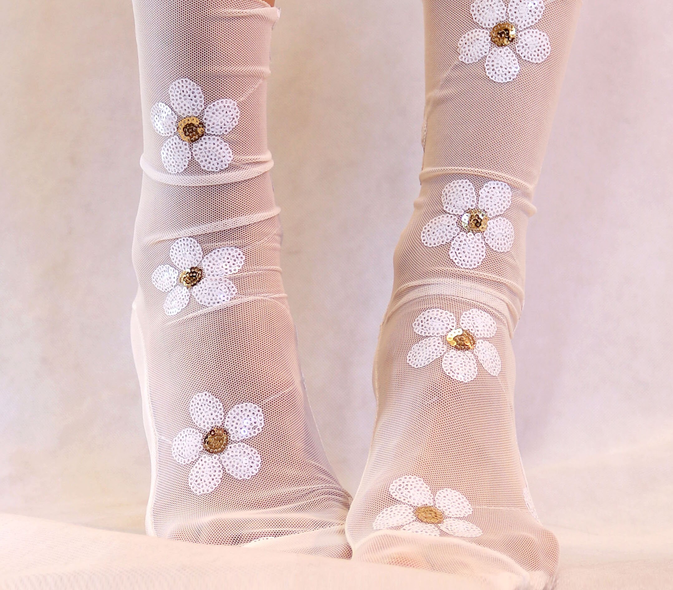 White Daisies White Mesh Women's Handmade Socks | Etsy