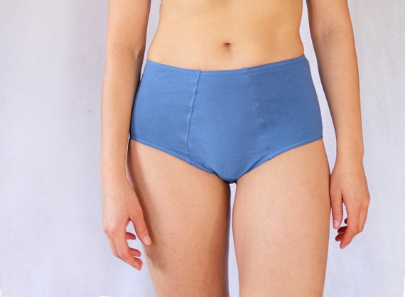 Blue Pure Organic Cotton High Waist Panties. Hypoallergenic