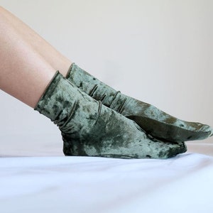 Light Blue Velvet Socks. Handmade Women's Socks Olive Green