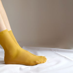 Light Blue Mesh Sheer Handmade Socks Mustard Yellow