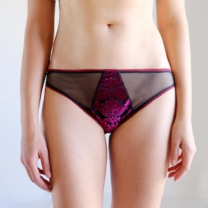 Velvet and Mesh Panties. Magenta and Black Mesh