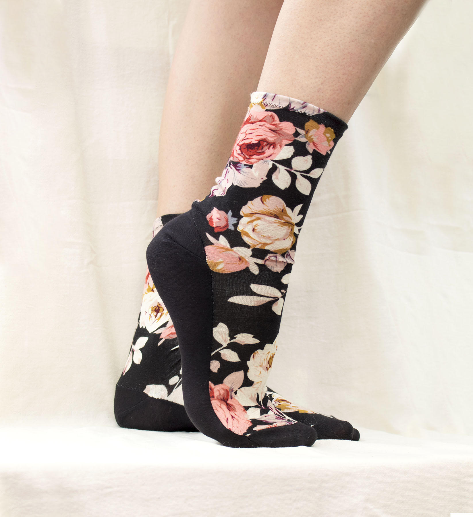 Black Floral Modal Socks. Soft Feminine Homemade Socks. Ankle Etsy